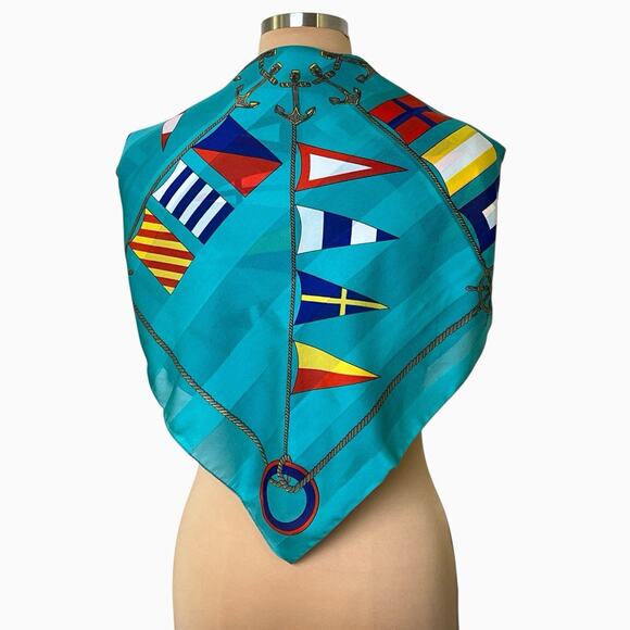Womens Fashion Neck Scarf Signal Nautical Flags Sailing Blue Square 30x30 - Picture 3 of 10